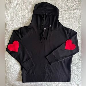 Heart-Shaped Elbow Patch Pullover Hooded Sweatshirt / size M